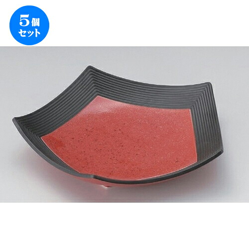 5個セット☆ 変形皿 ☆渕黒レッド五角大皿 [ 23 x 4.7cm 512g ] | 変形皿 お皿 和皿 人気 おすすめ 食器 業務用 飲食店 カフェ うつわ 器 おしゃれ ギフト プレゼント 引き出物 内祝い 結婚祝い 誕生日 贈り物 贈答品 食器セット