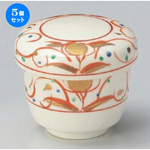 5個セット むし碗 /赤絵華紋むし碗 [ 7.7 x 7.8cm (170cc) 280g ] | 茶碗蒸し ちゃわんむし 蒸し器 寿司屋 碗 むし碗 食器 業務用 飲食店 おしゃれ かわいい ギフト プレゼント 引き出物 誕生日 贈り物 贈答品 食器セット