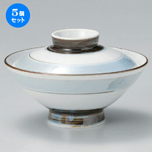 5個セット☆ 大茶 ☆淡彩ライン蓋付大茶 [ 14.8 x 7.4cm 433g ] | 茶漬け丼 丼ぶり カフェ丼 鉢 お茶漬け そば うどん ボウル 食器 業務用 飲食店 カフェ うつわ 器 おしゃれ かわいい ギフト プレゼント 誕生日 贈り物 贈答品 食器セット