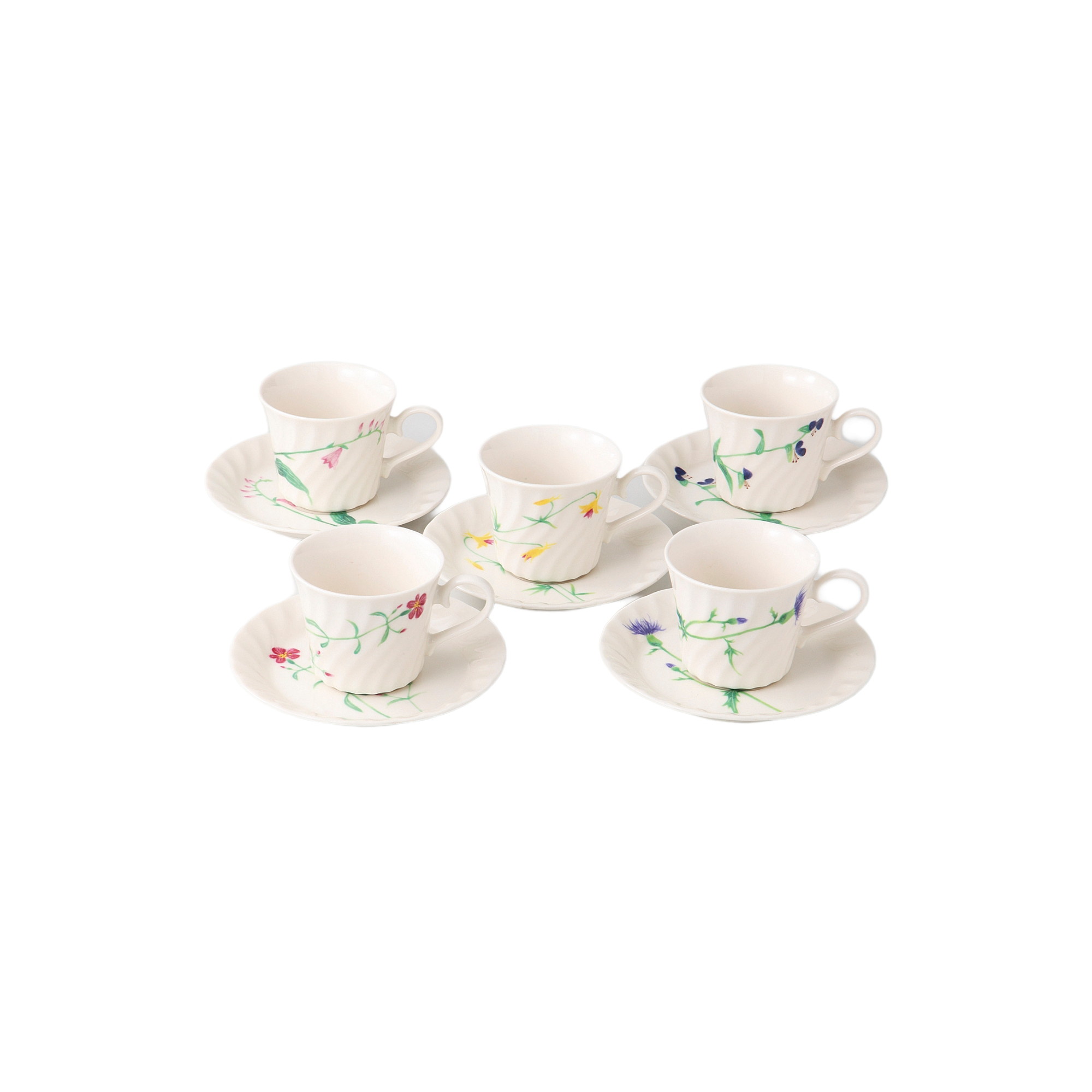 NB　五草花コーヒーセット [品：碗×5／φ8×7cm、皿×5／φ14.5×2cm]