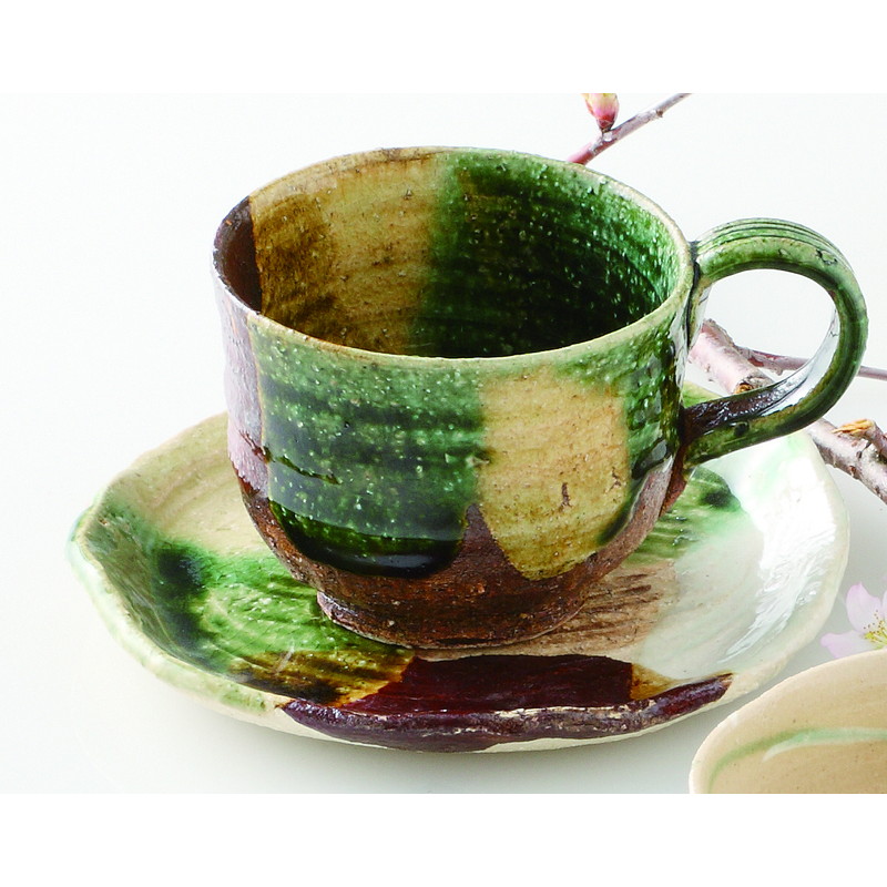 碗皿 桂山窯 彩織部 碗皿 [品：碗x1/R8.5x6.8糎 皿x1/R14x13x1.8糎 箱：15x15x8.7糎] 400g 貼箱 美濃焼 【食器 差し上げ物 内祝い 今めかしい】