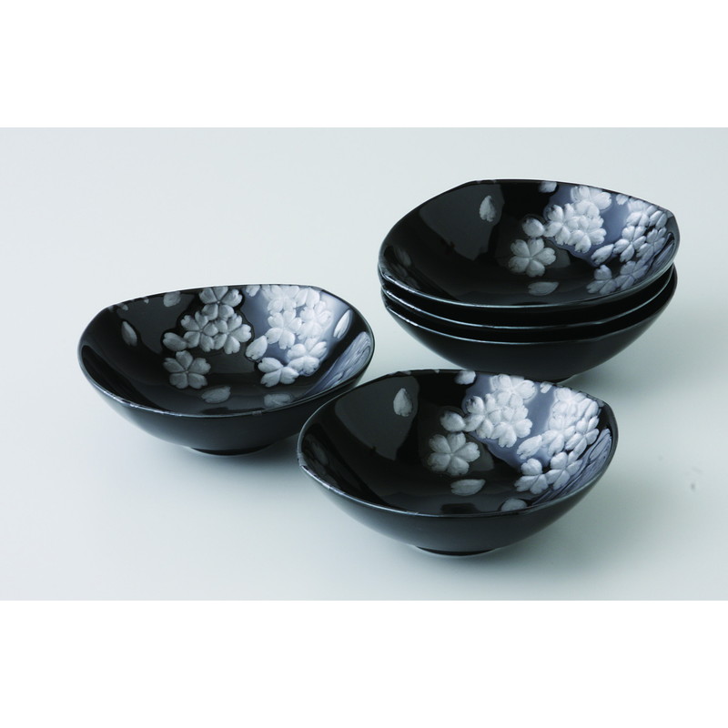 銀彩桜 浅鉢5客 [品：鉢&times;5／13.7&times;13.7&times;4cm 箱：35.2&times;18&times;9cm] | ギフト プレゼント 贈り物 贈答品 結婚祝い 引き出物 内祝い 誕生日｜せともの本舗