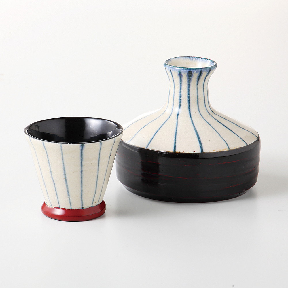 ☆ 酒器セット ☆ 漆陶そう吉 平型酒器セット 十草曙(黒) [ 品