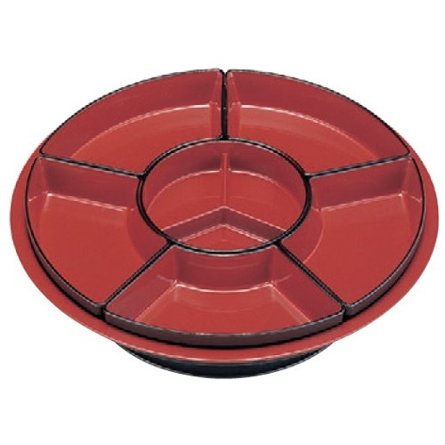 バイキング盛器 新尺3寸回転台 仕切朱天黒付 [39.2φ x 10.8cm] ABS樹脂 (7-613-8) | 変形皿 お皿 和皿 人気 おすすめ 食器 業務用 飲食店 カフェ うつわ 器 おしゃれ ギフト プレゼント 引き出物 内祝い 結婚祝い 誕生日 贈り物 贈答品｜せともの本舗