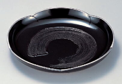 菓子器 9寸ねじ梅鉢黒一筆 [27φ x 4cm] 熱硬化性樹脂(メラミンまたはユリア樹脂) (7-907-19) 【料亭 旅館 和食器 飲食店 業務用】｜せともの本舗