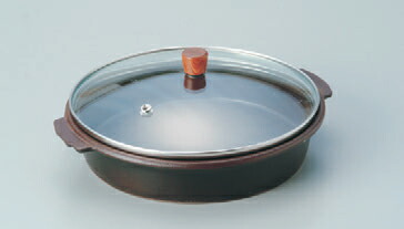 グリル鍋・水晶 ｶﾞﾗｽ蓋陶板特深型 [19φ x 8.5Hcm] アルミ (7-920-10) 【料亭 旅館 和食器 飲食店 業務用】