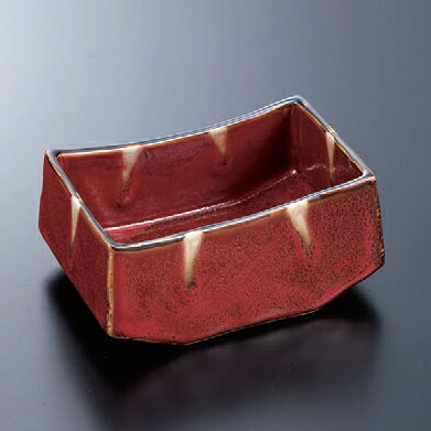 陶器 箱舟小鉢南天赤流し(有田焼) [13 x 9 x 5.5cm] 陶 (7-