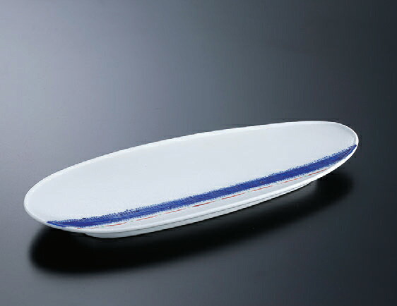 陶器 楕円平長皿ﾙﾘ一珍縞紋(有田焼) [29 x 11.5 x 2.4cm] 陶 (7-937-11) 【料亭 旅館 和食器 飲食店 業務用】 7,925円