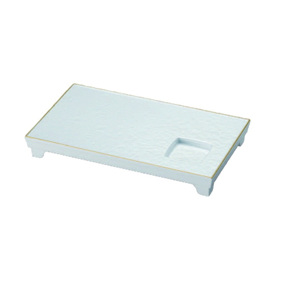 ９．２寸長角足付盛器 白アクア渕金底白塗 [28×16×3.7cm] | 懐石料理 業務用 おしゃれ かわいい 定食 盛器おすすめ