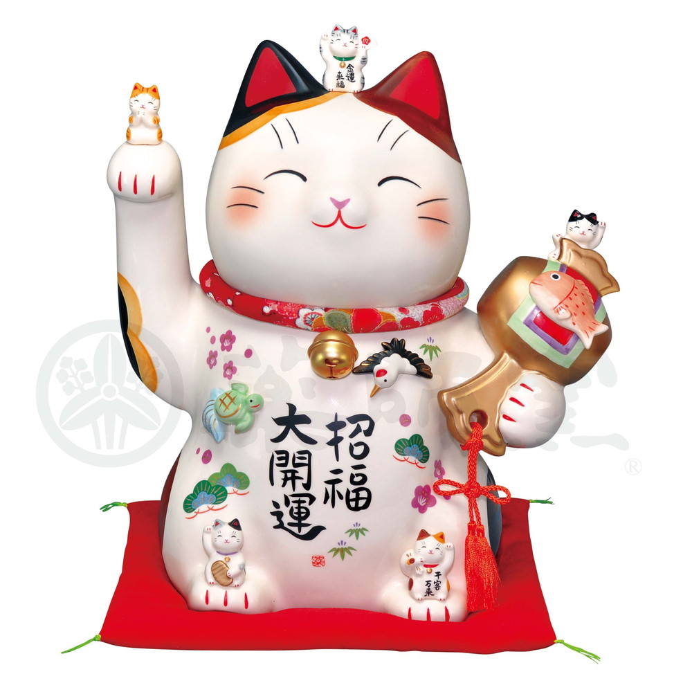 招き猫 彩絵招福大開運招き猫 ちりめん首輪付 11 5号 貯金箱 高さ 35cm 招き猫 ねこ Cat 縁起物 お土産 かわいい おしゃれ 飾り 玄関飾り 開運 商売繁盛 家内安全 お守り まねきねこ プレゼント ギフト 贈り物 開店祝い Phimbui Com