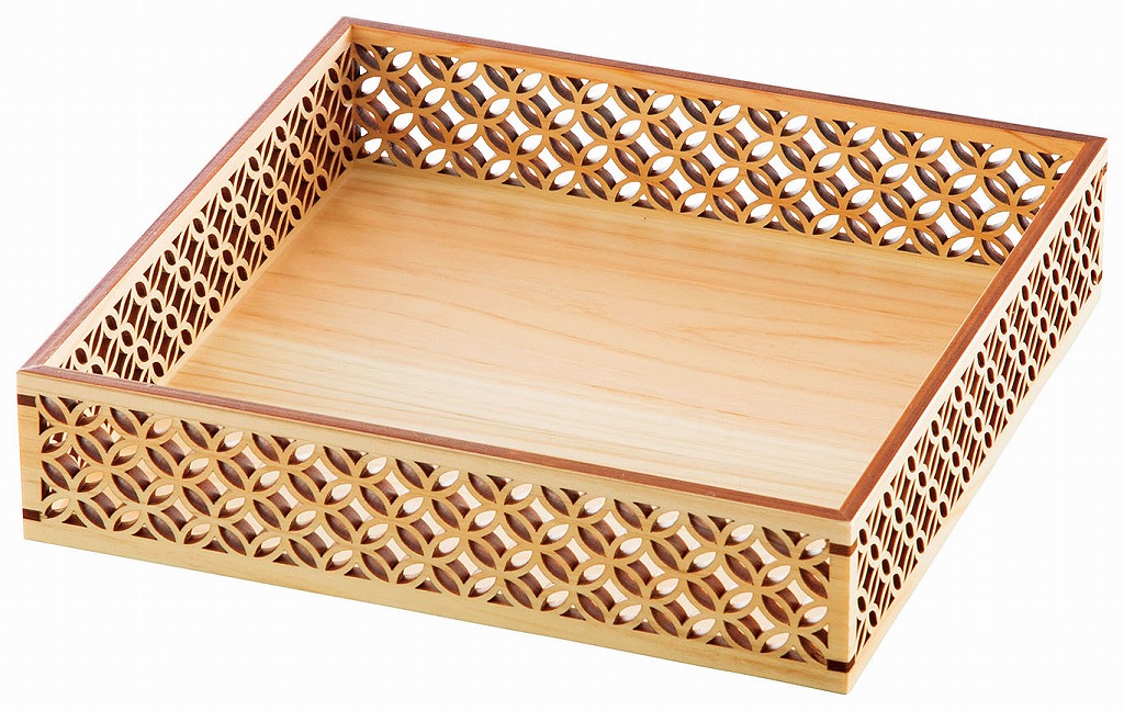 ひのき細密盛器 七宝 四ツ切 [約21×21×H4.7cm/内寸約20×20×H4cm (1桝内寸約9.7×9.7cm/仕切約H3.5cm)] | おしゃれ シンプル モダン 和食 懐石料理 定食 鉢 小鉢 小付 珍味 仕切り 松花堂・弁当
