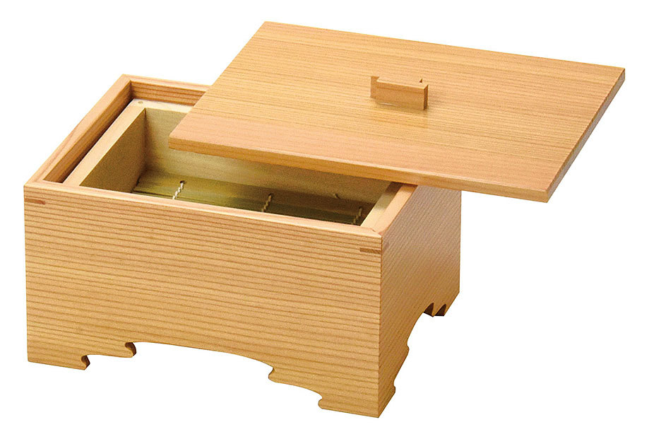 香箱・木曽杉（脚くり） 蒸しセイロセット [身･蓋のみ:外寸約19.2×15.2×H12糎 内寸約17×13×H6.5糎 真ん中(竹ス付):外寸約16.5×12.5×H5.8糎 竹ス:約14.5×10.5糎] | 蒸籠 蒸篭 セイロ 蒸す 蔬菜 中華 肉まん 豚まん 焼売 飲茶 茶碗蒸し せいろ・蒸し器