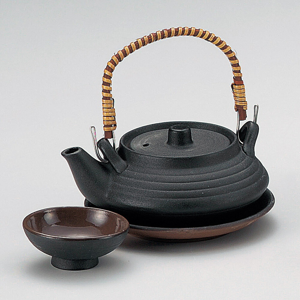 赤津焼　織部　土瓶　茶器 赤津焼 織部鉄絵土瓶茶器揃 玉樹窯