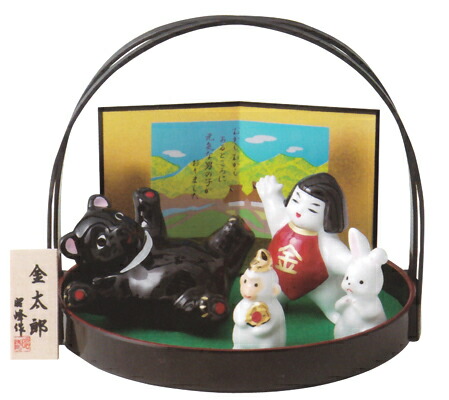 楽天市場】陶器製 武者人形・日本人形 金太郎相撲 熊とすもうの稽古を