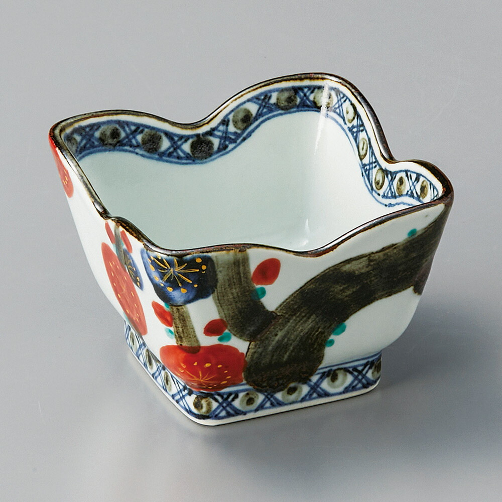 彩画梅花図花角４.０鉢（墨付き）