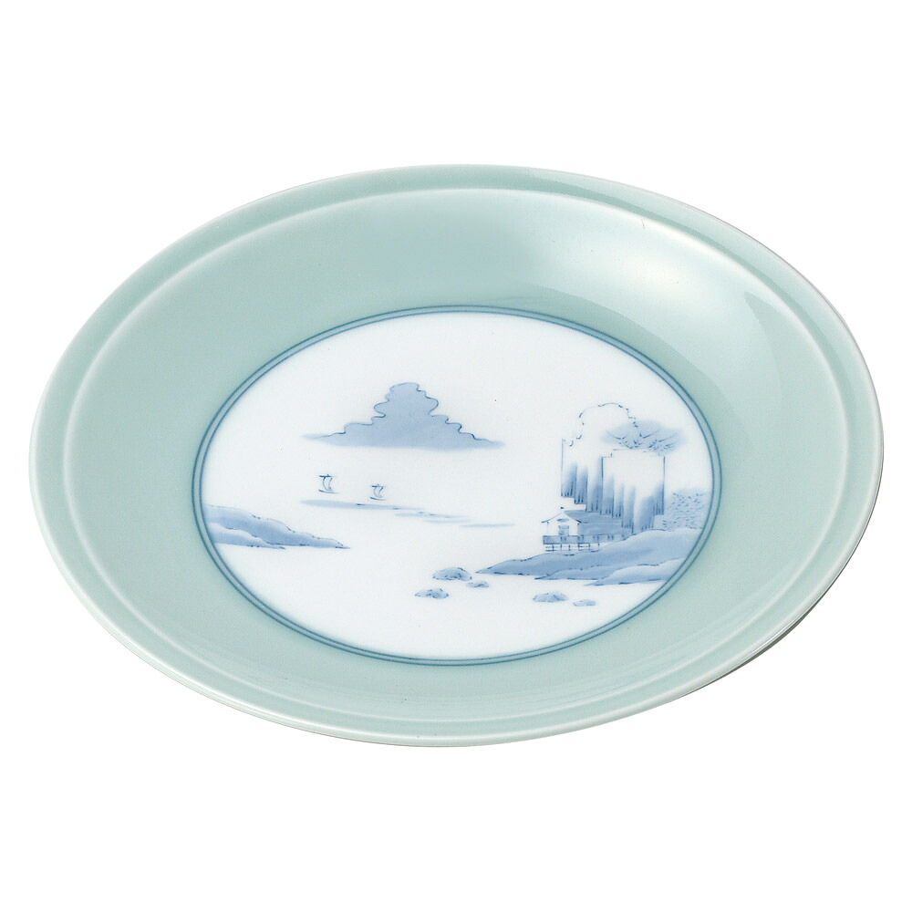 青磁内景観上昇１２号皿（有田焼）