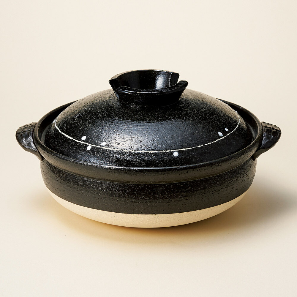 黒釉ライン８号深鍋（萬古焼）