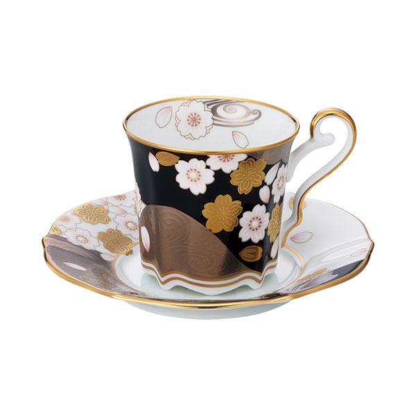 ノリタケ　 あやみなも　 コーヒー碗皿（夜桜金銀彩）