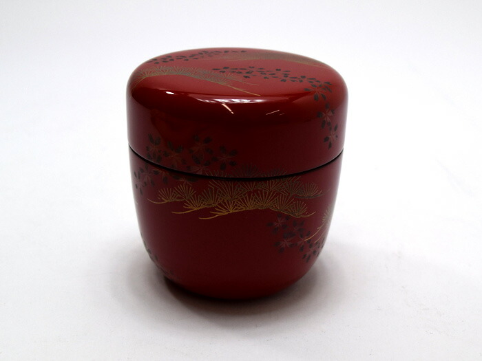茶道具　越前塗師　中出松峰作　遠山桜蒔絵　桜皮中次　棗　共箱　V　R4973 溜塗 遠山桜蒔絵 中棗 | 佐々木麗峰/ササキレイホウ | 三越