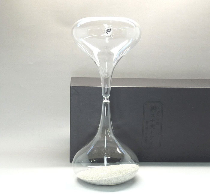 廣田硝子ガラス製スナ式時計　ラッパ型大５分（銀色砂）｜せともの屋みさ伝