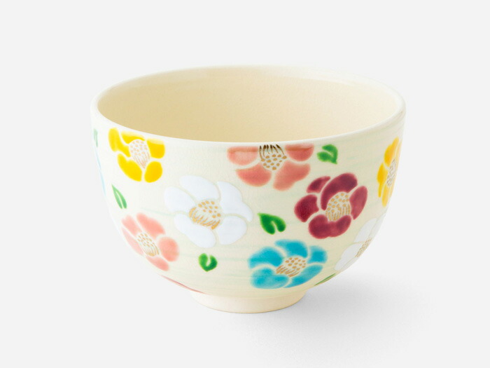 京都 清水焼 西川貞三郎商店「かより」 抹茶碗　五彩花椿（陶器）