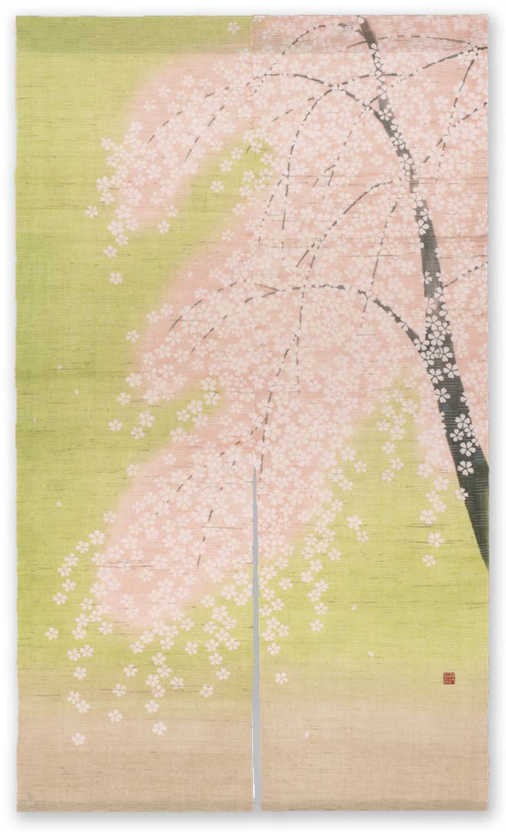 【引き換え証！OFF】貨物輸送無料＜洛柿庵＞ろうけつ染めのれん「咲桜」＜長さ150珊＞●●●●●●細 アラス【細アラス】室内装飾 アラス【和 今めかしい アラス】和今めかしい アラス【アラス 和今めかしい】麻のれん 墨付きアラス