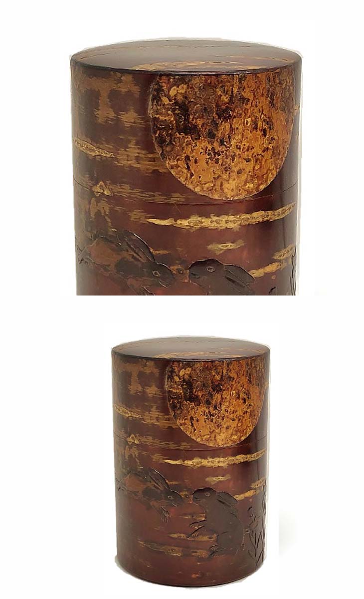 （ 引き換え証 ）＃33501（ 150g ）＜藤木伝四郎＞「総皮茶筒」（大）月うさぎ（8.2×12）・・・【茶筒 桜皮捏ち上げる】茶筒 樺材【角館 桜皮捏ち上げる】まげわっぱ 弁当箱 丸【まげわっぱ 弁当箱 丸 小】まげわっぱ 弁当箱 楕円面【秋田 大館 曲げわっぱ】