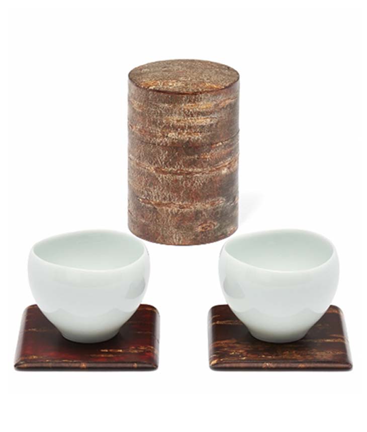 ( クーポン )#38206( 150g )(2客セット)藤木伝四郎「素筒」ギフト(冬桜)・・・【国産】茶筒 日本製 おしゃれ【樺 材】秋田杉【木製 茶筒】漆 塗り【茶筒 桜皮細工】茶筒 ステンレス【角館 秋田】まげわっぱ 弁当箱【茶 入】お 茶|せとものや