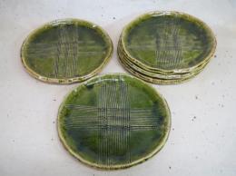 【貨物輸送無料】【決算品】【差し上げ物/譲りわたす品】【母の日 父の日 生まれ落ちる日】【玉山窯】総織部くし目6.0皿5枚揃