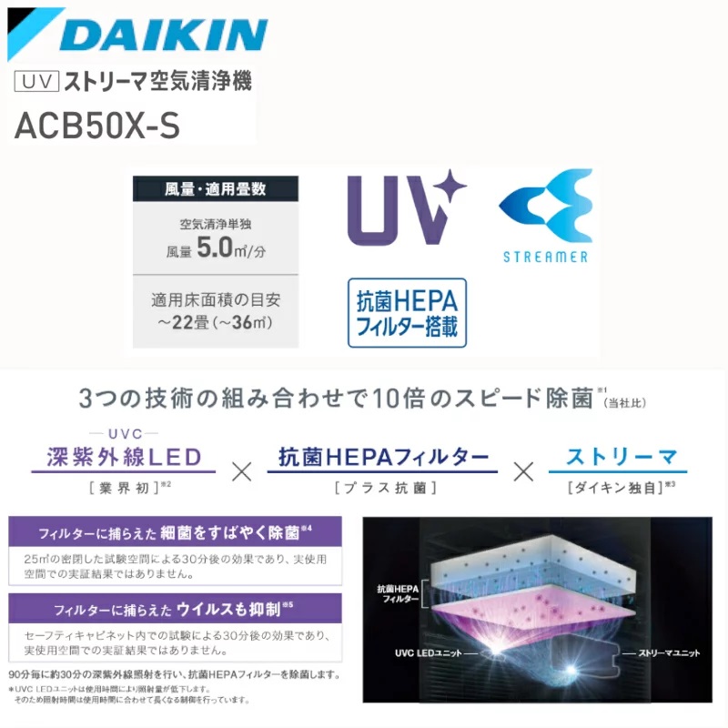 ポイント3倍 [ACB50X-S]ダイキン DAIKIN シルバー UVストリーマ空気