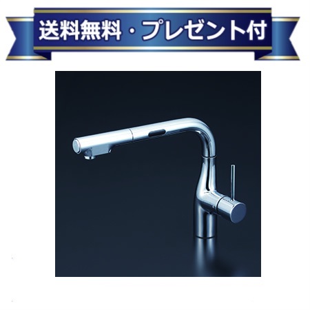 プレゼント付き [KM6111ZDEC]KVK キッチン水栓 電池タイプ シングルシャワー付混合栓 センサー付 寒冷地用