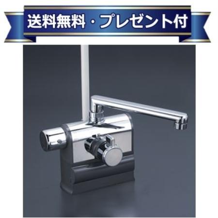プレゼント付き [KF3008LR3S2HS]KVK デッキ形サーモスタット式シャワー 左ハンドル仕様 撥水サーモシリーズ 一般地・寒冷地共用 300mmパイプ付