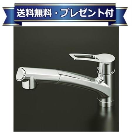 プレゼント付き [KM5021ZTHS]KVK シングルシャワー付混合栓 撥水シングルシリーズ シャワーヘッド引き出し 逆止弁なし 寒冷地用｜設備プラザ