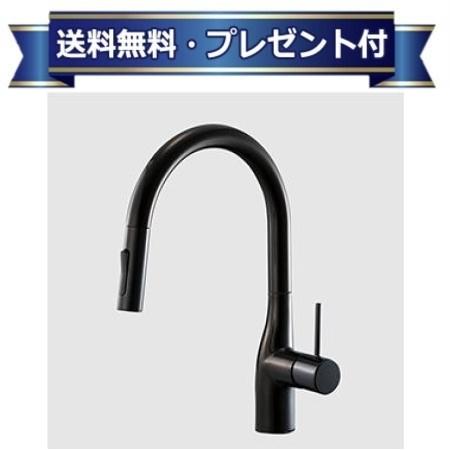 プレゼント付き [KM6061ZECC5HS]KVK グロスブラック シングルシャワー付混合栓 撥水シングルシリーズ シャワーヘッド引き出し 寒冷地用｜設備プラザ