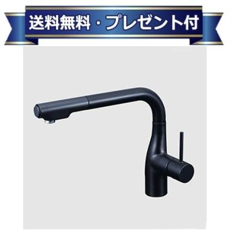 プレゼント付き [KM6101ZECC5HS]KVK グロスブラック シングルシャワー付混合栓 撥水シングルシリーズ シャワーヘッド引き出し 寒冷地用｜設備プラザ