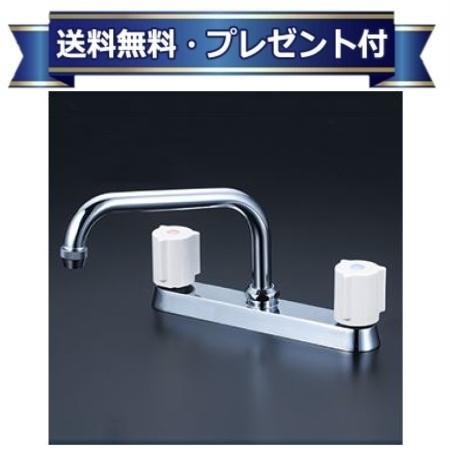プレゼント付き [KM8ZGNR2]KVK 2ハンドル混合栓 240mmパイプ付 寒冷地用
