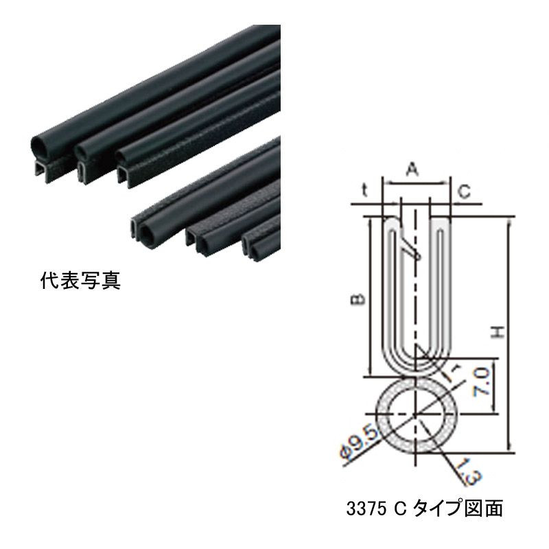 岩田製作所 トリム S3375-B-3X64C-75M トリムシール 基本板厚6.4mm用75M巻 対応板厚6.0～7.0mm 材質：PVC チューブ取付位置：上｜設備プロ王国　店 45,374円