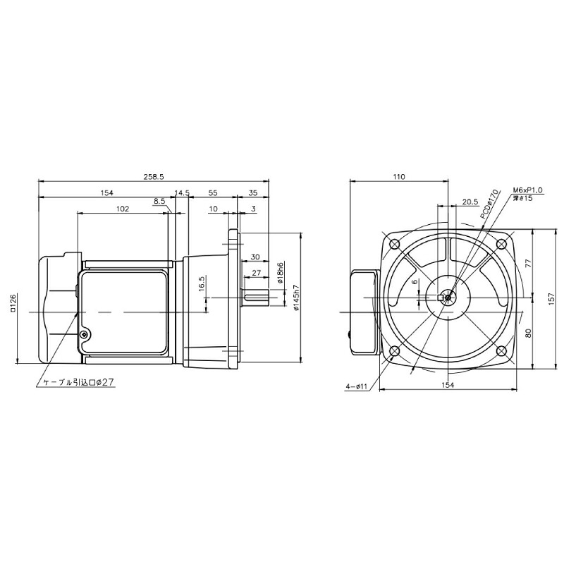 ニッセイ ギヤードモーター G3F18N5-MM01TWNTB4 平行軸 フランジ取付 0.1kW 減速比1/5 三相 400V 標準ブレーキ付 ターミナルボックス付