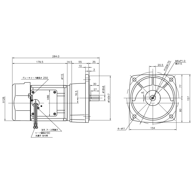 ニッセイ ギヤードモーター G3F18N10-MM02TNNNB2 平行軸 フランジ取付 0.2kW 減速比1/10 三相 200V 標準ブレーキ付 ターミナルボックスなし｜設備プロ王国　店