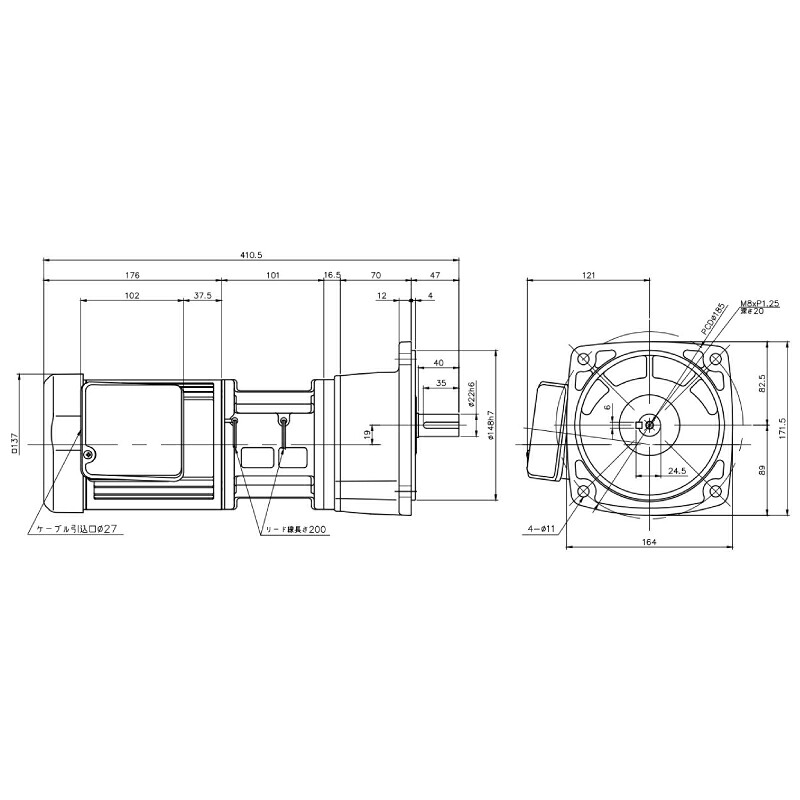 ニッセイ ギヤードモーター G3F22N5-EM04TNJTN 平行軸 フランジ打っ付け 0.4kW 減速度比1/5 三相 200V クラッチペダル打ちきり付 停留所ボックス席付