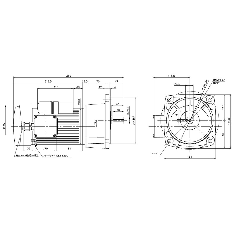 ニッセイ ギヤードモーター G3F22N80-MM01CNJAB2 平行軸 フランジ打っ付け 0.1kW 減速度比1/80 単相 100V 判定基準打ちきり付 A型停留所ボックス席