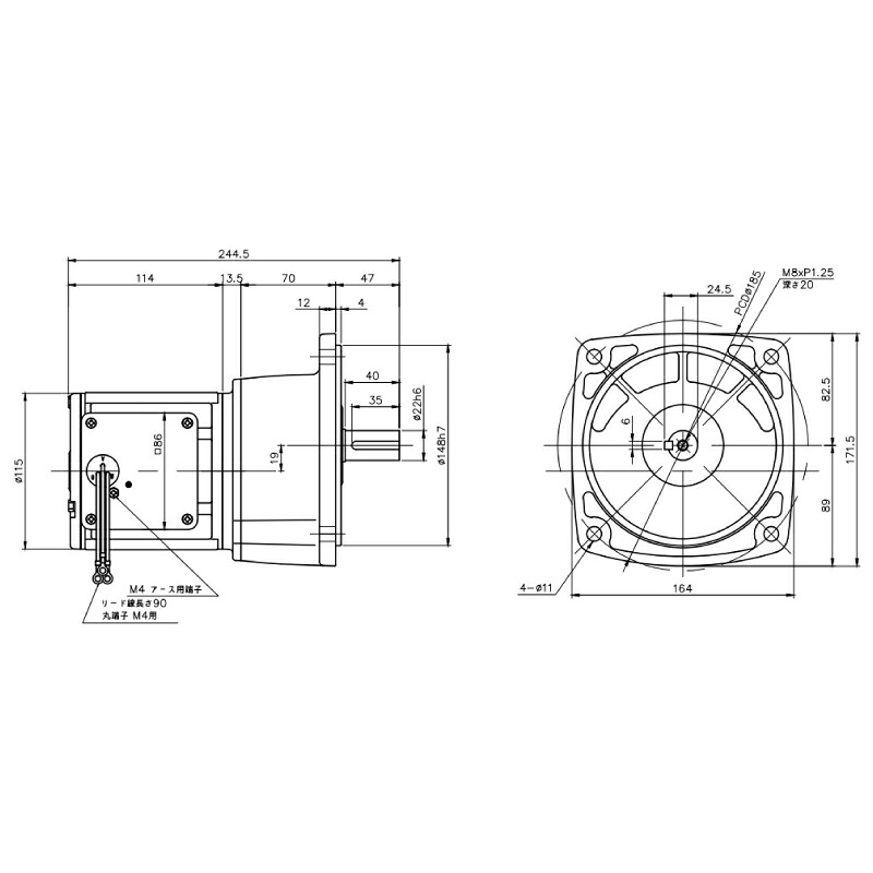 ニッセイ ギヤードモーター G3F22N200-MM01TWJNN 平行軸 フランジ取付 0.1kW 減速比1/200 三相 400V ブレーキなし ターミナルボックスなし