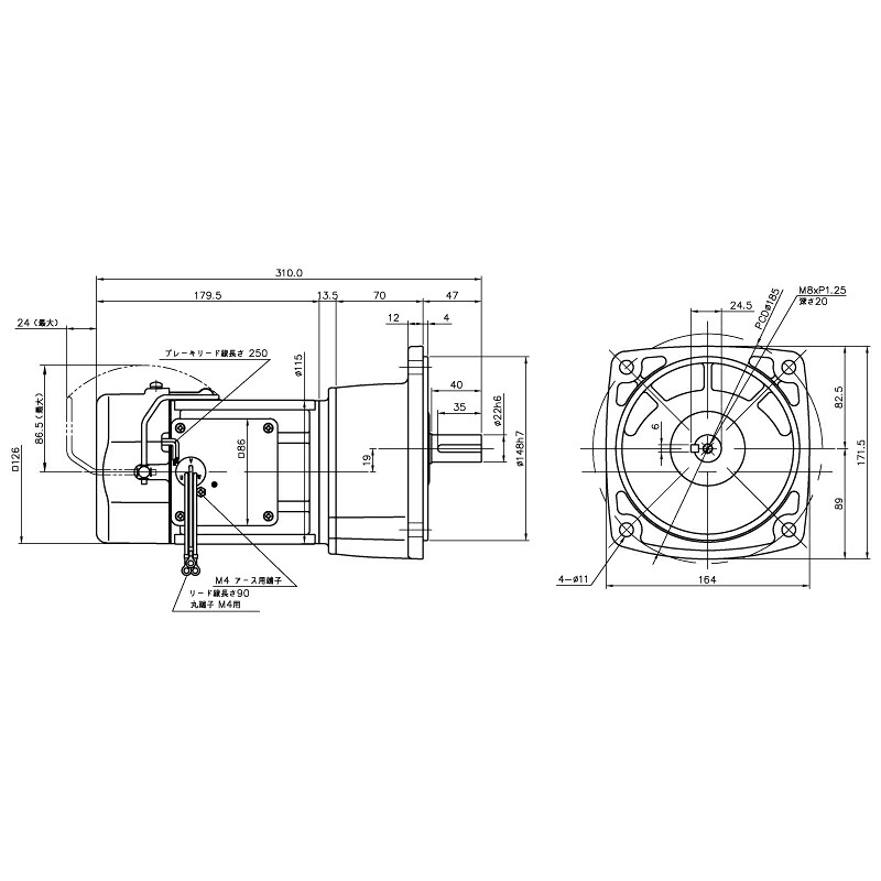 ニッセイ ギヤードモーター G3F22N60-MM02TWJNJ4 平行軸 フランジ打っ付け 0.2kW 減速度比1/60 三相 400V 打ちきり手動解きはなすとり備える付 停留所ボックス席なし
