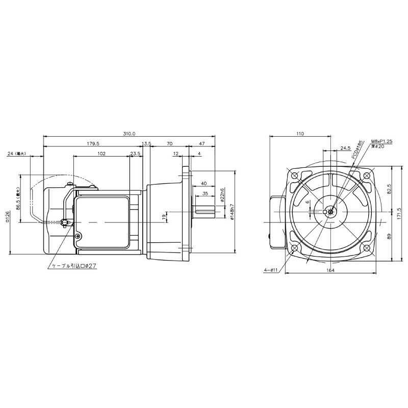 ニッセイ ギヤードモーター G3F22N60-MM02TWNTJ4 平行軸 フランジ打っ付け 0.2kW 減速度比1/60 三相 400V 打ちきり手動解きはなすとり備える付 停留所ボックス席付