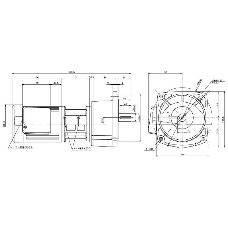 ニッセイ ギヤードモーター G3F28N30-EM04TNJTN 平行軸 フランジ打っ付け 0.4kW 減速度比1/30 三相 200V クラッチペダル打ちきり付 停留所ボックス席付