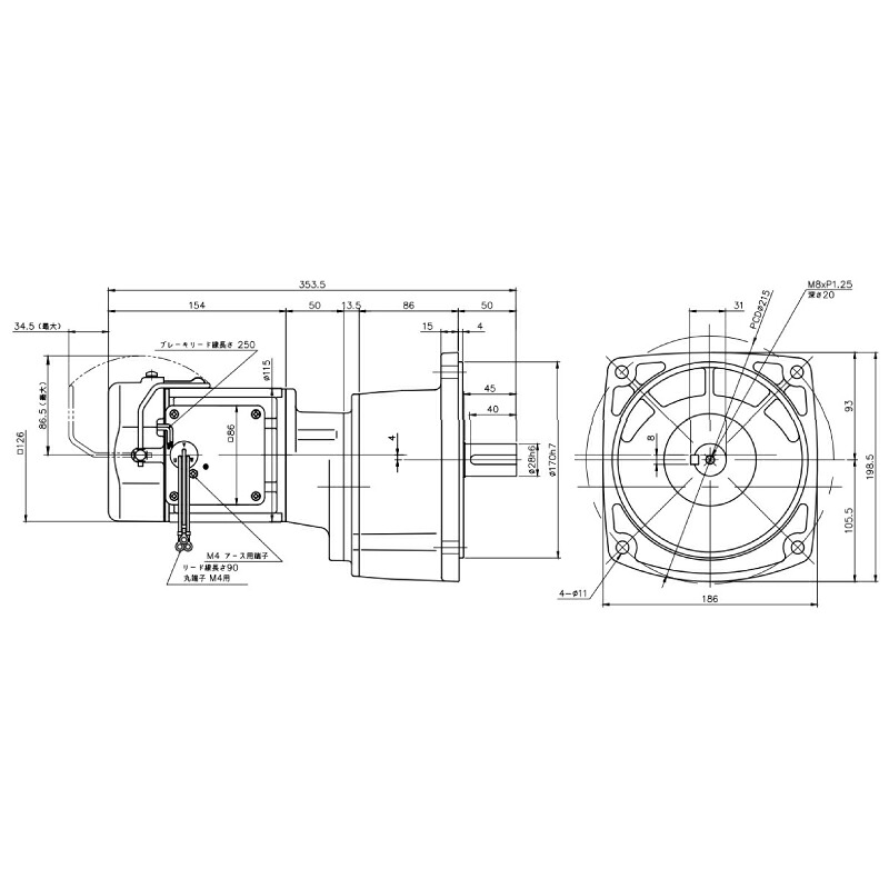 ニッセイ ギヤードモーター G3F28N300-MM01TNNNJ2 平行軸 フランジ打っ付け 0.1kW 減速度比1/300 三相 200V 打ちきり手動解きはなすとり備える付 停留所ボックス席なし