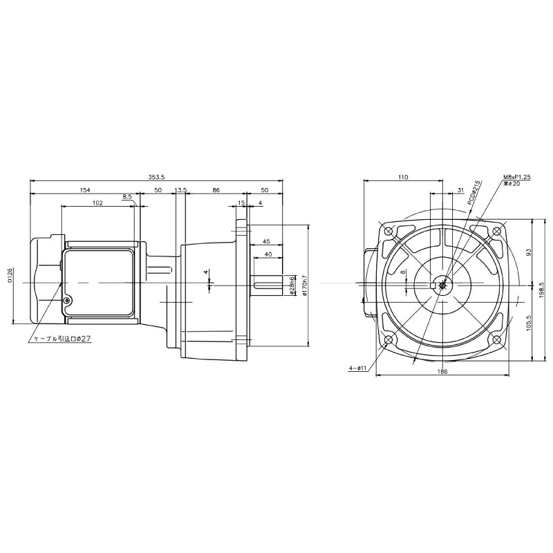 ニッセイ ギヤードモーター G3F28N300-MM01TNNTB2 平行軸 フランジ取付 0.1kW 減速比1/300 三相 200V 標準ブレーキ付 ターミナルボックス付|設備プロ王国 店