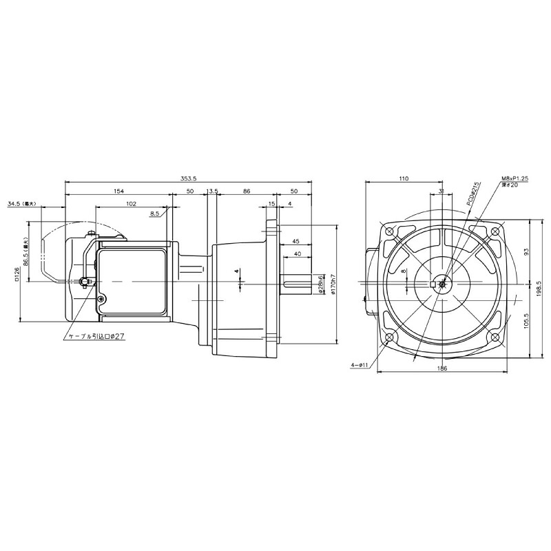 ニッセイ ギヤードモーター G3F28N375-MM01TNNTJ2 平行軸 フランジ打っ付け 0.1kW 減速度比1/375 三相 200V 打ちきり手動解きはなすとり備える付 停留所ボックス席付