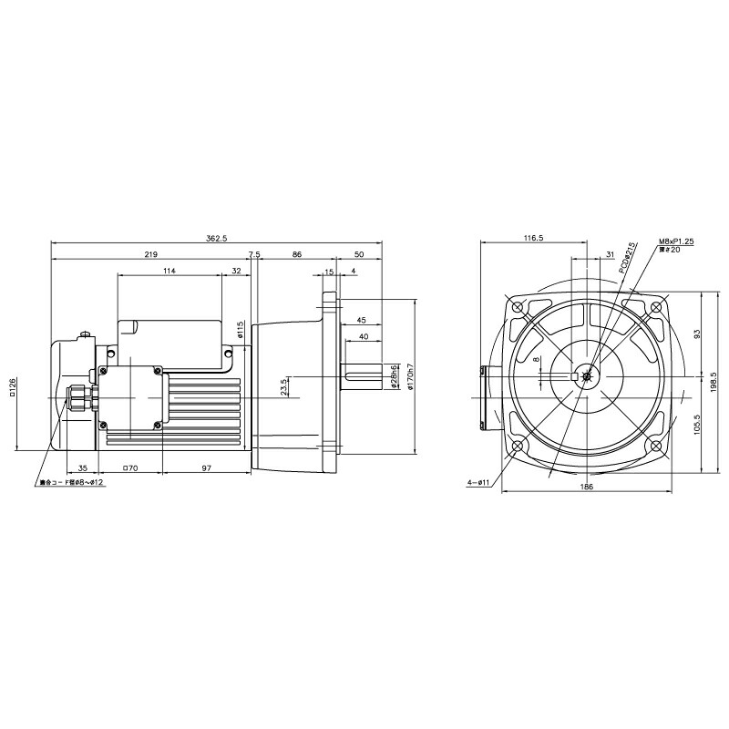 ニッセイ ギヤードモーター G3F28N160-MM02CNJAN 平行軸 フランジ取付 0.2kW 減速比1/160 単相 100V ブレーキ無 A型ターミナルボックス