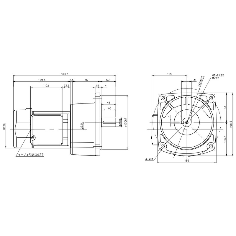 ニッセイ ギヤードモーター G3F28N120-MM02TWNTB4 平行軸 フランジ滑りだし 0.2kW 減速度比1/120 三相 400V 標準尺度打ち切り付 停留所ボックス席付 その他-DIY・工具-花・ガーデン・DIY